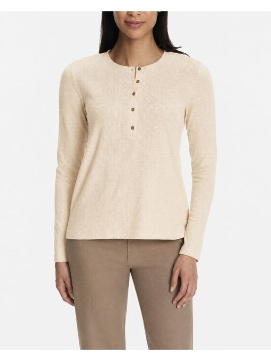 G.H. Bass & Co. Tops - G.H. Bass & Co. XS Textured Henley Top In Tan Long Sleeve Button Detail